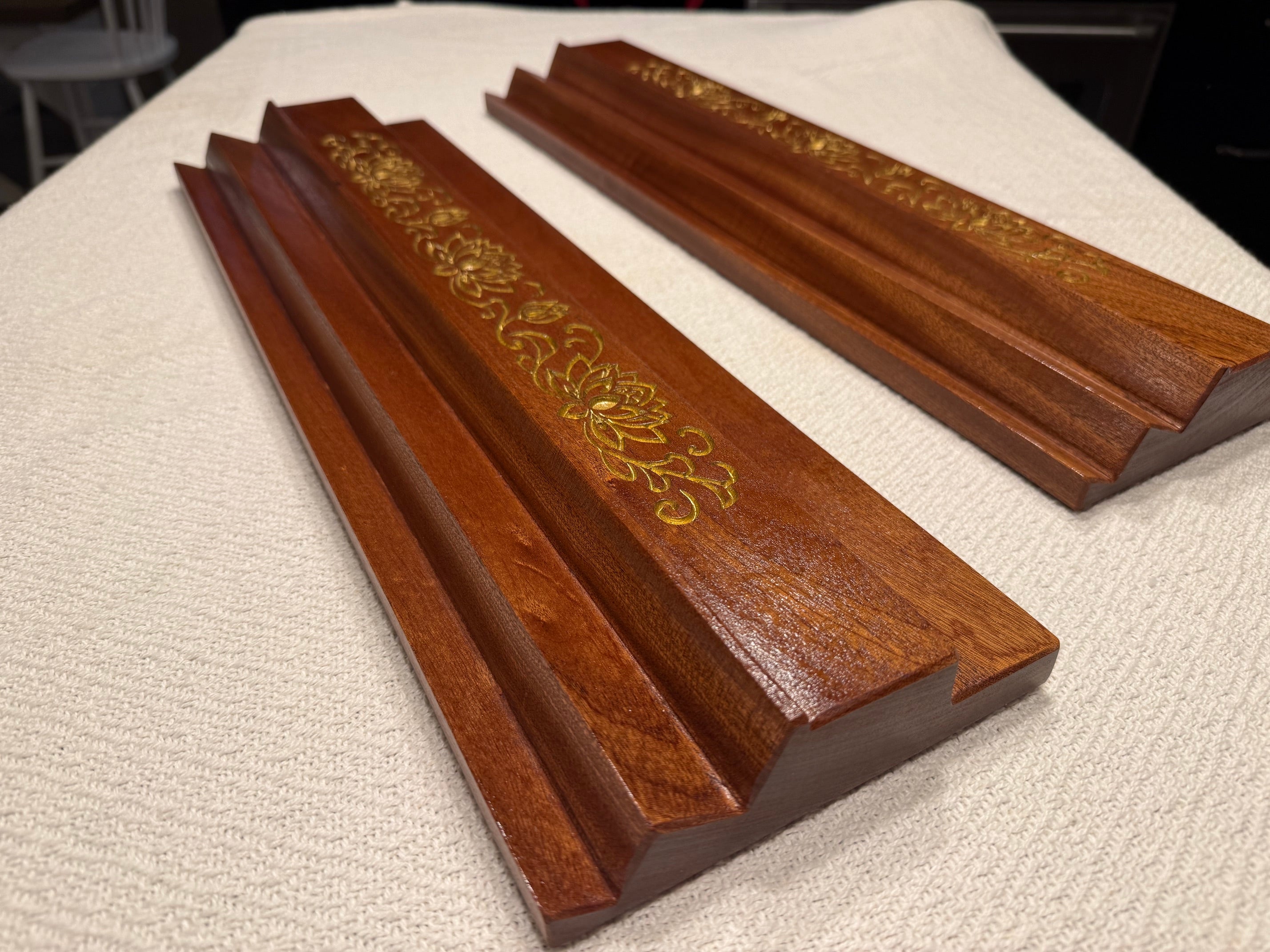 Carved Inlay Double Handed Mahjong Racks (Set of 2)