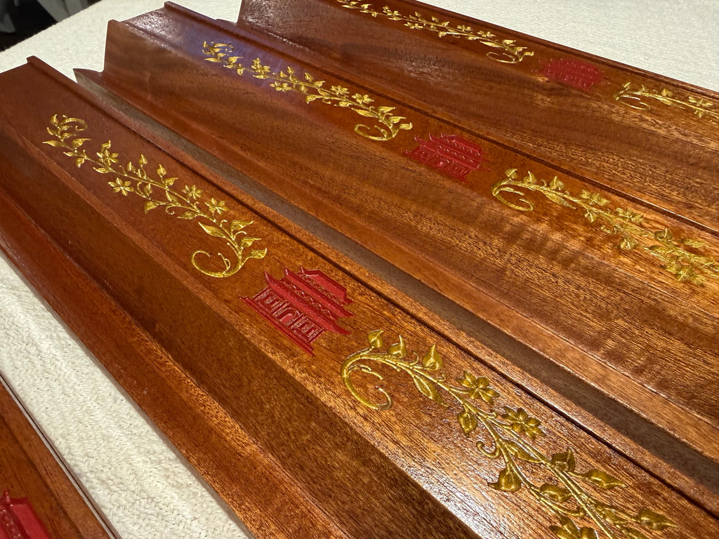 Mahjong Racks (Set of 4) - Carved Inlay Exotic African Sapele Magnetic Pushers (Copy)
