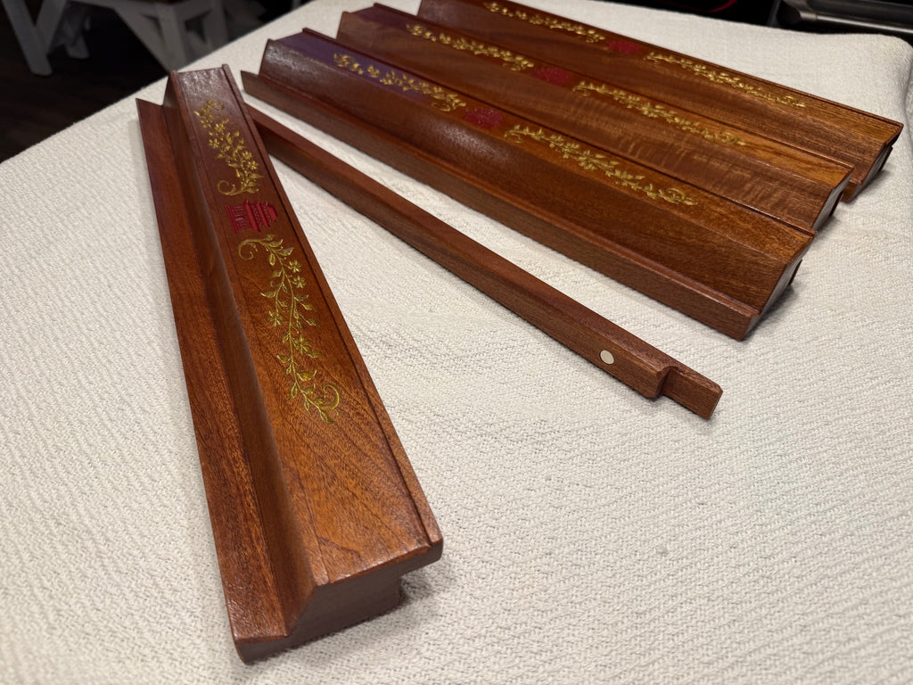 Mahjong Racks (Set of 4) - Carved Inlay Exotic African Sapele Magnetic Pushers (Copy)