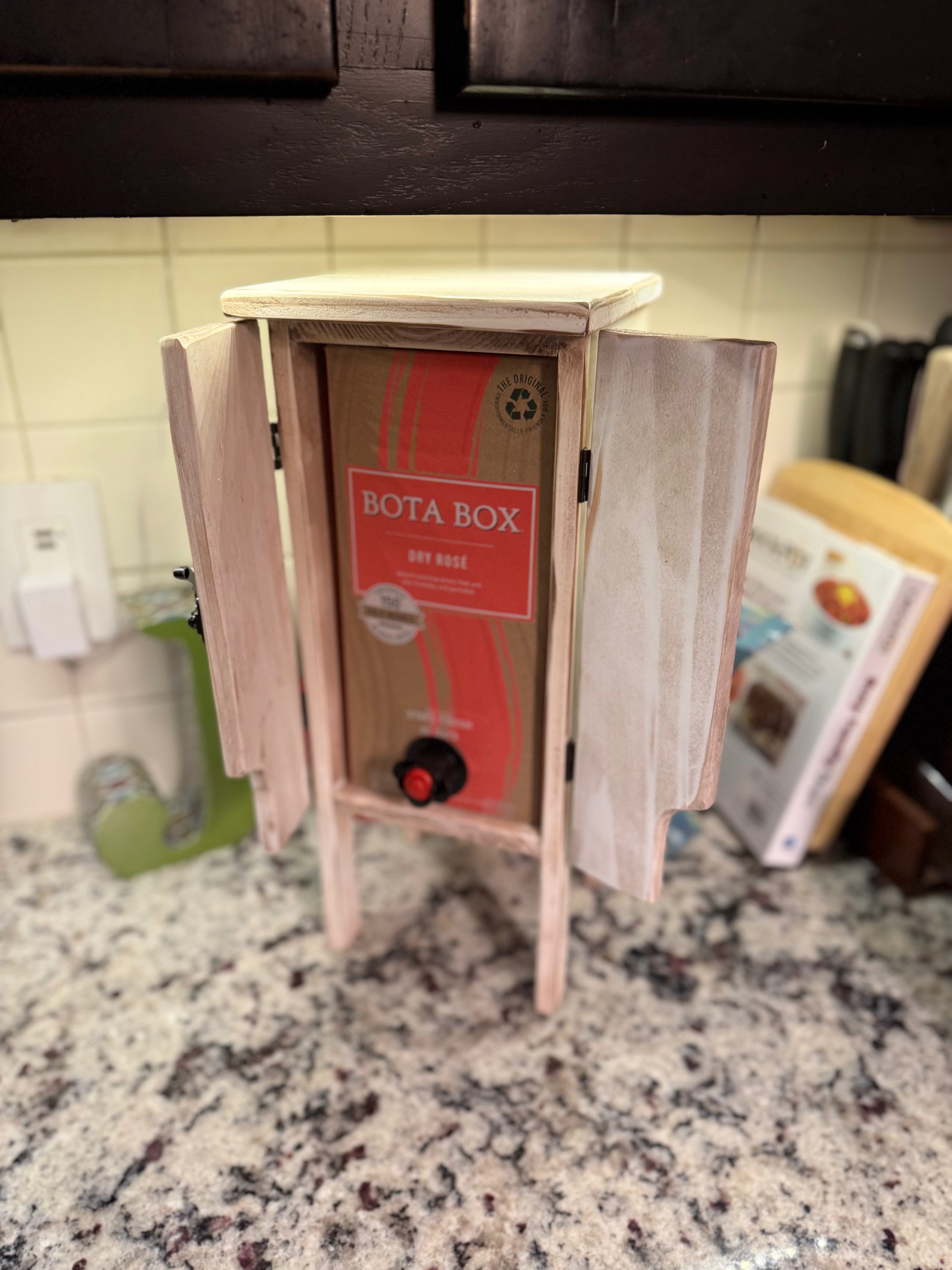 Countertop Box Wine Dispenser – Rustic White Two Door